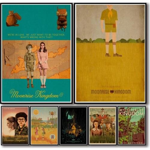 36 Designs Wes Anderson Movie Moonrise Kingdom Kraftpaper Poster Home Decal Art Painting Wall Sticker for Coffee House Bar