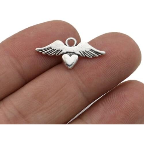 40pcs Angel Wings Heart Charm Pendants for Bracelet Jewelry Making DIY Accessories 24x11mm