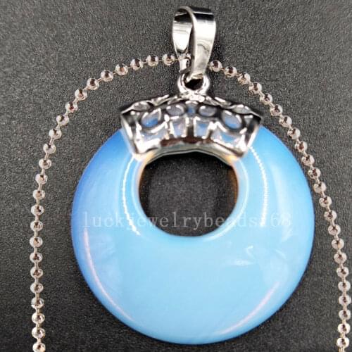 Free Shipping Women Fashion Jewelry Opal Opalite Round Necklace With Chain 1pcs C5397