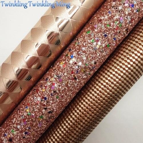ROSE GOLD Glitter Fabric, Plaids Faux Leather Fabric, Dots Synthetic Leather Sheets For Bow A4 8"x11" Twinkling Ming XM277