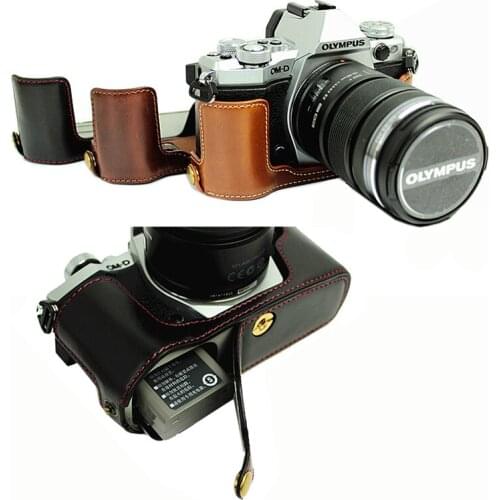 Portable PU Leather Case Camera Bag For Olympus OMD E-M5 Mark II EM5II EM52 protective shell holder cover With Battery Opening