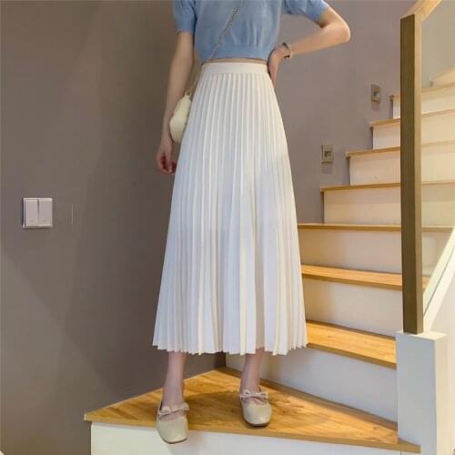 Long Skirt for Women Fall 2021 New Drape Long Skirt High Waist Slim White Pleated Skirt Length A-line Skirt Female Goth Skirt