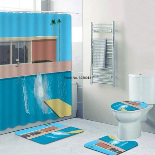 Artist Home Deco Nordic David Hockney Swimming Pool Shower Curtain Set for Bathroom Oil Art Painting Bath Mat Rug Toilet Cover