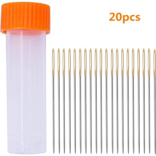 MIUSIE 20Pcs/12PCS Golden Tail Embroidery Fabric Cross Stitch Needles Size 22 to 28 Swing Kit with Bottle Needlework Tool