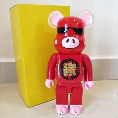 Bearbricklys 400% 28cm Mascot Red Pig Pvc Action Figures Blocks Bear Dolls Decoration Models Friends Toys Christmas Gifts Kaw