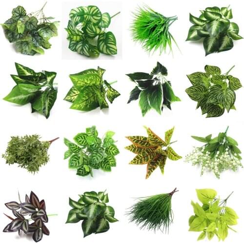 7 Fork Artificial Plants Eucalyptus Grass Plastic Ferns Green Leaves Fake Flower Plant Wedding Home Decoration Table Decors