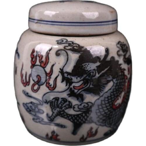 China Jingdezhen ceramic blue and white glaze red dragon pattern jar