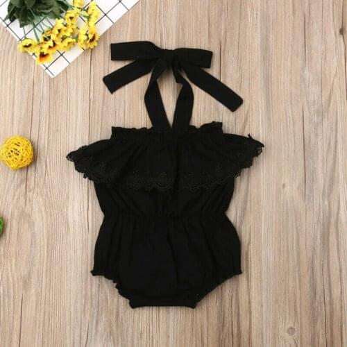 Girl Black Rompers Lace Sling Halter Body Suits Summer One-Pieces Bodysuit Jumpsuit Infant Baby Girl Clothes Top Sunsuit Outfit