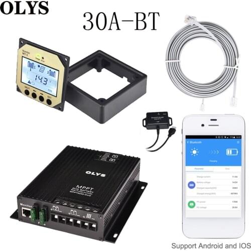 OLYS 30A Mppt Solar Charge Controller External Bluetooth Different Voltage Dual Battery RV Solar Panel Charging Regulator MPPT