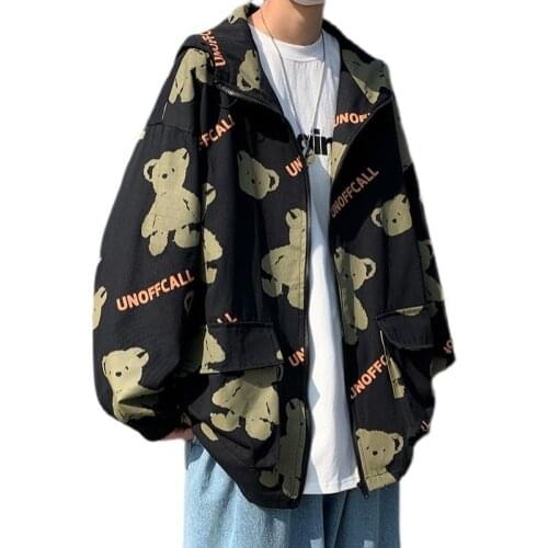 Work coat mens spring and autumn trend ins Hong Kong style full print jacket Korean style fashion handsome Joker casual clothes