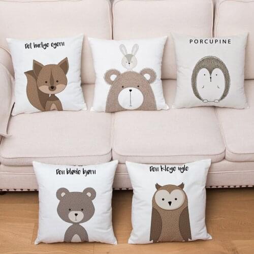 Nordic Cartoon Animals Print Cushion Cover Cute Fox Bear Owl Pattern Soft Plush Pillowcase Sofa Home Decor Throw Pillows Cases