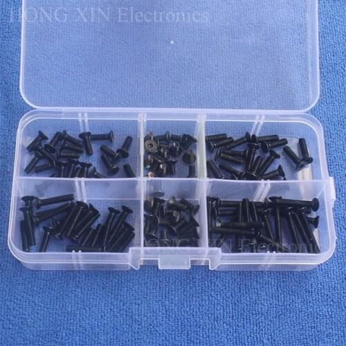 120pcs/set Assortment Kit M3 Black Screws Set Alloy Steel Flat Head Hex Socket Screw Bolt Hardware