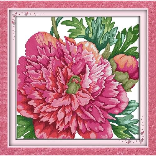 Peony cross stitch kit flower 14ct printed fabric canvas stitching embroidery DIY handmade needlework