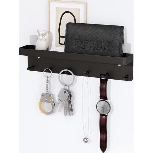 New Hook Storage Rack Wall Shelf Sundries Storage Box Key Hanger Hallway Home Door Back Rack Organizer Black Carbon Steel