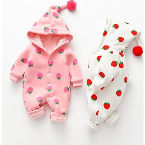 Autumn 2021 Infant Clothing Cute Print Baby Rompers Baby Girls Jumpsuit Newborn Hooded Romper Zipper One Piece Suit