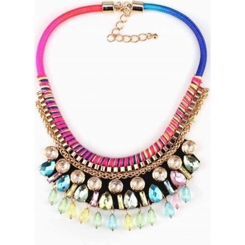 Rope Colorful Crystal Pendant Chunky Statement Gold Chain Necklace for Women Fashion New Arrival Brand Necklace