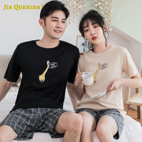 Pajama New Couple Pajamas Set Homesuit Homeclothes Fashion Style Casual Style Women and Men Short Sleeve Short Pants Sleepwear