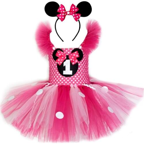 Minnie Tutu Dress and Mouse Ears Headband Set Hot Pink Mouse Birthday Tutu Dresses Minnie Tutu Costume for Girls 1-12Y