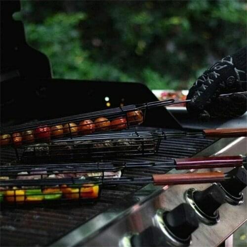 Portable BBQ Grilling Basket Reusable Nonstick Barbecue Grill Mesh Clip Steak Meat Fish Vegetable Holder Tool