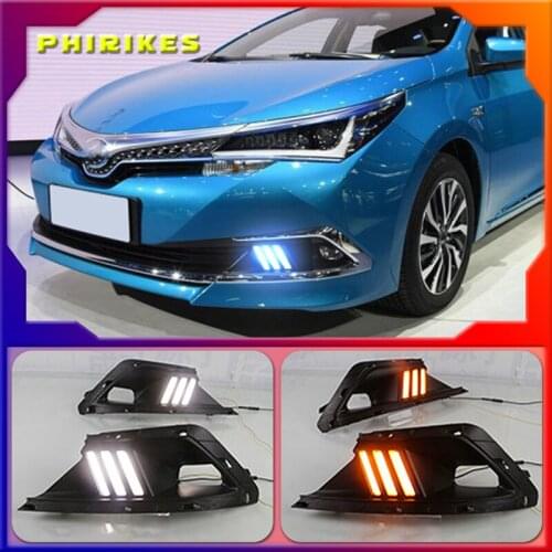 For Toyota Corolla 2016 2017 2018 fog lamp DC 12V ABS DRL with yellow turn signal lights Car Led Daytime Running Lights
