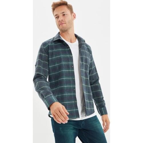 Trendyol Male Slim Fit Shirt Collar Epaulets Long-Sleeve Lumberjack Plaid Shirt TMNAW22GO0359