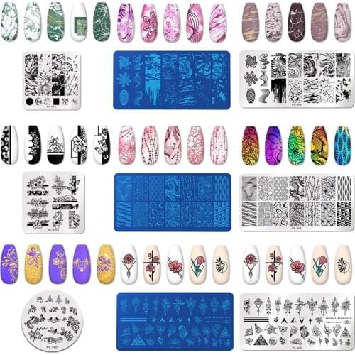 PICT YOU Nail Stamping Plates Geometry Flower Stamp Template Design Tools Nail Art Image Plate Stainless Steel Stencils