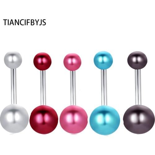 TIANCIFBYJS Pearl Colour Ball Belly Button Bar 100pcs 6 color mix Navel Ring Barbell Body Piercing Jewellery Summer Jewelry