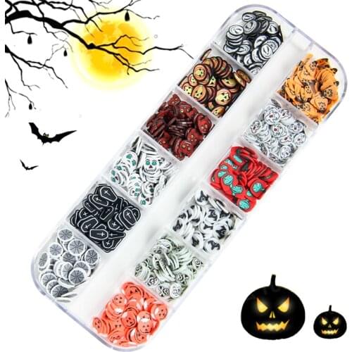 3D Halloween Nail Art Decoration Ghost Witch Jack-o-lantern Skeleton Polymer Clay Slices Sequins For Nail Supplies Accessories