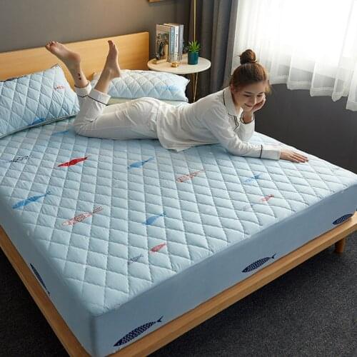 Cute Pattern Thicken Quilted Mattress Cover King Queen Quilted Bed Fitted Bed Fitted Sheet Mattress Topper Air-Permeable Bed Pad