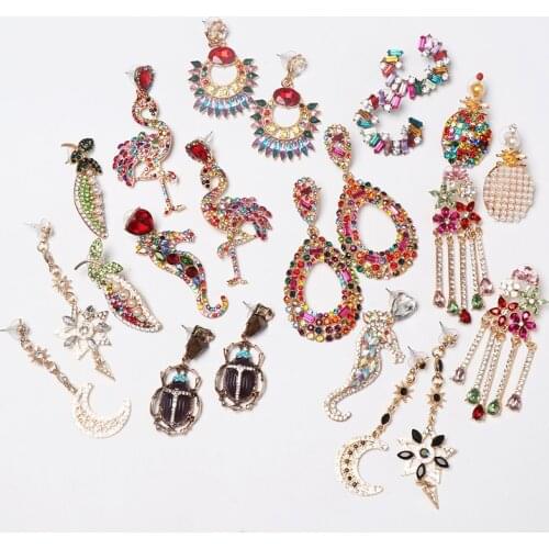 JURAN Multicolored Crystal Pendant Drop Earrings Women Shiny Rhinestone Dangle Earrings Wedding Party Statement Jewelry 2019 INS