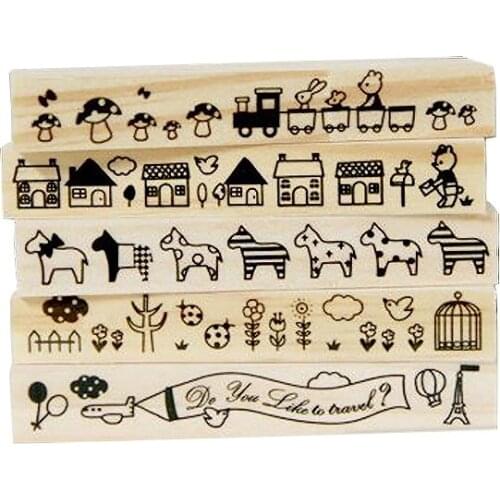 1pcs/lot Vintage Cute Animal Strip Wooden Rubber Stamp Kids DIY Handmade Photo Album Students Stamps Arts Crafts Gift
