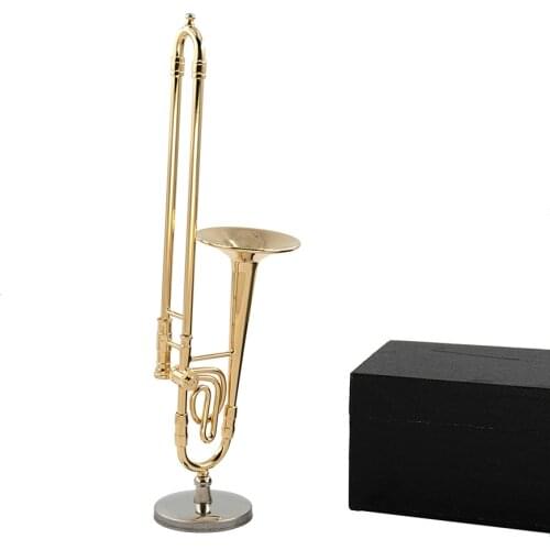 11cm Miniature Pure Copper Trombone Model with Support Mini Musical Instrument model