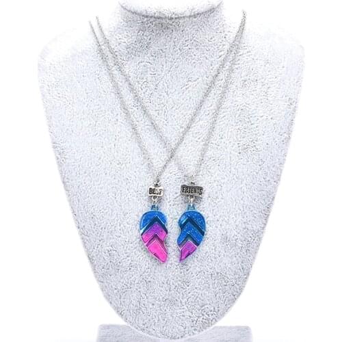 2Pcs BFF Couple Necklace Heart Pendant Best Friend Letter Necklace Unisex Jewelry