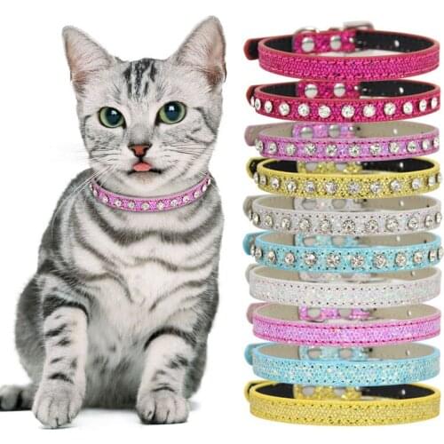 2019 Super Shining Diamond Rhinestone Cat Collar Puppy Baby Dog Cat Collar Leather Strap Kitten Pet Accessories Puppy Collar