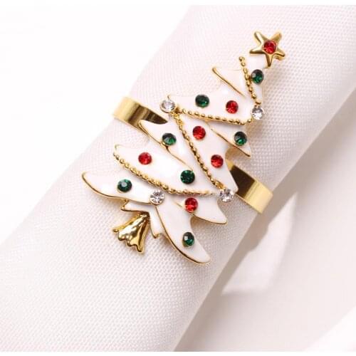 6Pcs/Set Napkin Ring Cute Christmas Decorative Tree Napkin Ring Christmas Style Beautiful Metal Shape Napkin Holder for Home
