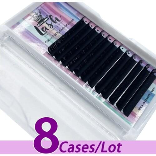 8pcs/lot MASSCAKU wholesale vendor ellipse flat eyelash extension faux mink softer lash private logo synthetic eyelash extension