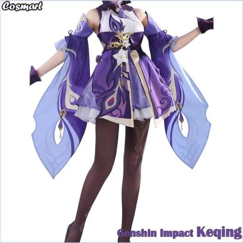 Anime Genshin Impact Keqing Game Suit Purple Lovely Dress Gorgeous Uniform Cosplay Costume Halloween Party Outfit For Women New