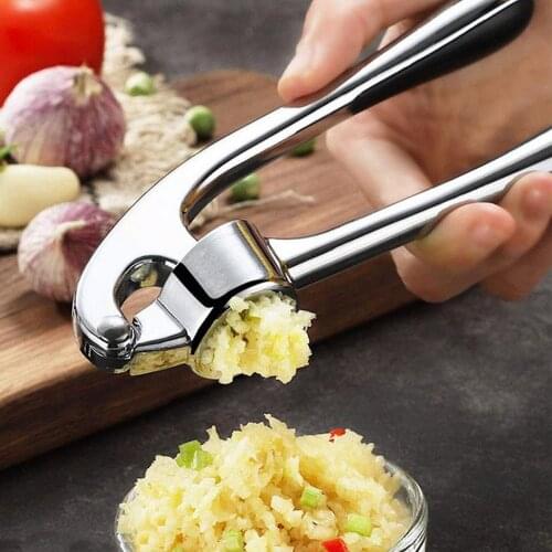 Behogar 1PCS Garlic Press Crusher Handheld Zinc Alloy Mincer Squeezer + 1PCS Silicone Garlic Peeler for Home Kitchen Gadgets
