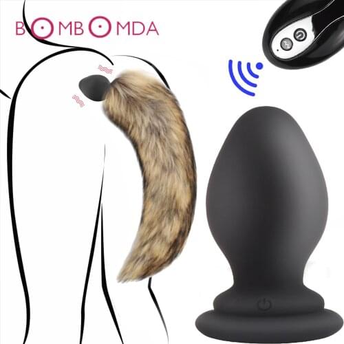 Wireless Remote Control Vibrating Fox Tail Plug Silicone Anal Plug Vibrator Cosplay Adult Games Anal Sex Toys For Couples Woman