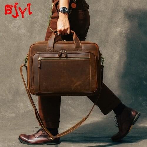 Pluggable Suitcase Men Handbags Multi-compartment Travel Bag Vintage Large-capacity Leather Luggage Bags Crazy Horse Leather Big