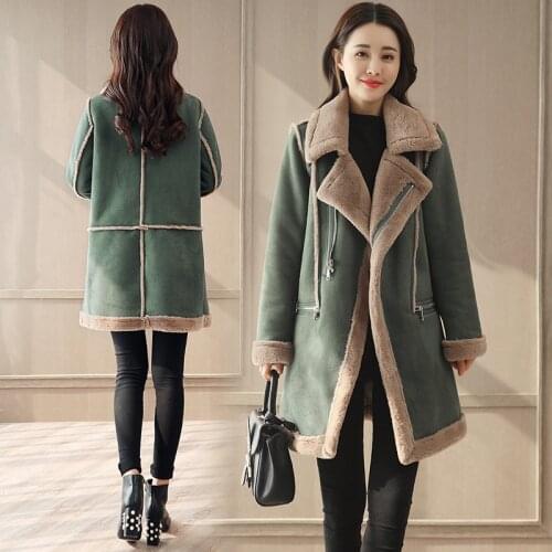 FNOCE 2020 winter new womens suede jackets street fashion casual elegant solid fur collar plus velvet thickened slim warm coats