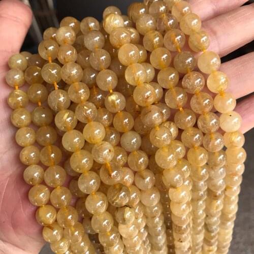 Good Quality 6/8/10mm Round Natural Brazil Gold Rutilated Quartz Stone Beads DIY Loose Beads For Jewelry Making Bracelet 15