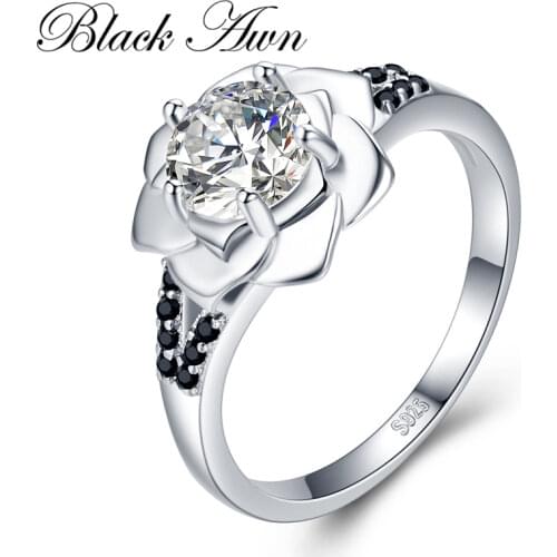 [BLACK AWN] 925 Sterling Silver Ring Female Bague Flower Trendy Wedding Rings for Women Sterling Silver Jewelry G073