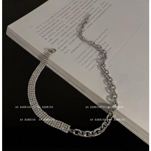 White Gold Plated Titanium Steel Choker Clavicle Chain Necklace Personality Zircon Collar Short Neck Chain Jewelry