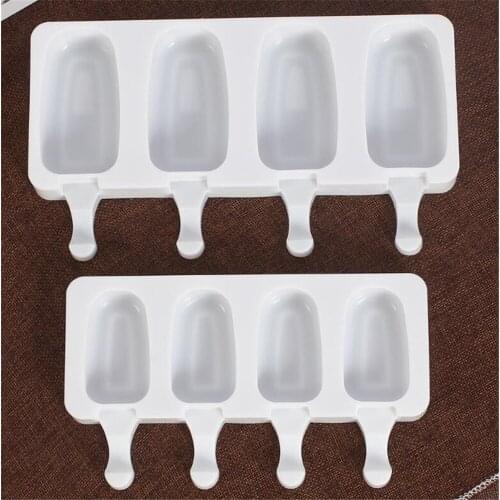 New 50pcs/lot 4 Cell Silicone Ice Cream Mold Popsicle Molds DIY Homemade Dessert Freezer Fruit Juice Ice Maker Mould Sticks