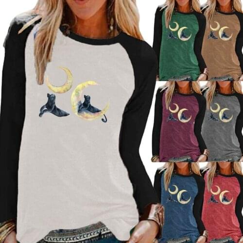 New Women Clothing Fashion Printing Graphic Tee Long Sleeve Round Neck Pullover Autumn and Winter Loose Casual Tops