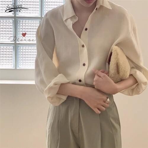 Autumn New Cream Yellow Loose Long Sleeve Shirt Cool Sunscreen Shirt Women Shirts Blouses Long Sleeve Top Women 16574