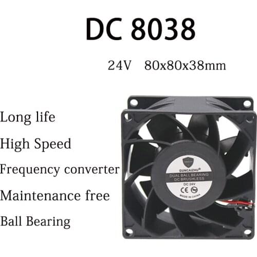 NEW DC 8038 Cooling fan 24V 80x80x38MM Maintenance free Ball Bearing Frequency converter 5800RPM 0.5A with 2pin