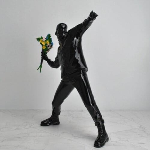 Original Box Banksy Flower Bomber Thrower Street Art Modern Statue Home Decoration Accessories Table Piece House Decor