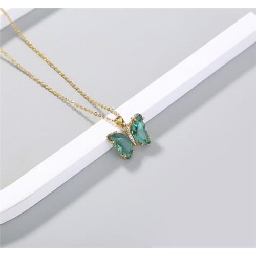Trendy Blue Green Purple Pink Butterfly Necklaces For Women Butterfly Pendant Chain Necklace Korean Style Fashion Party Jewelry